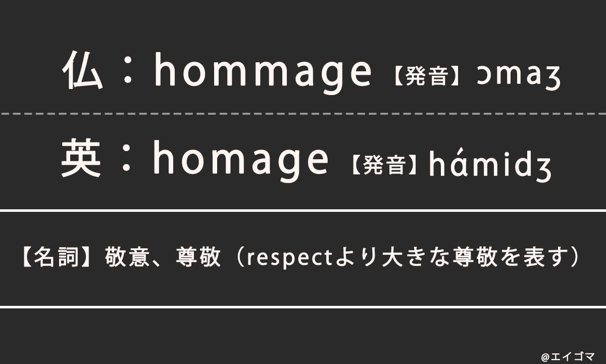 オマージュの意味、仏：hommageと英：homageのスペル・発音の違い